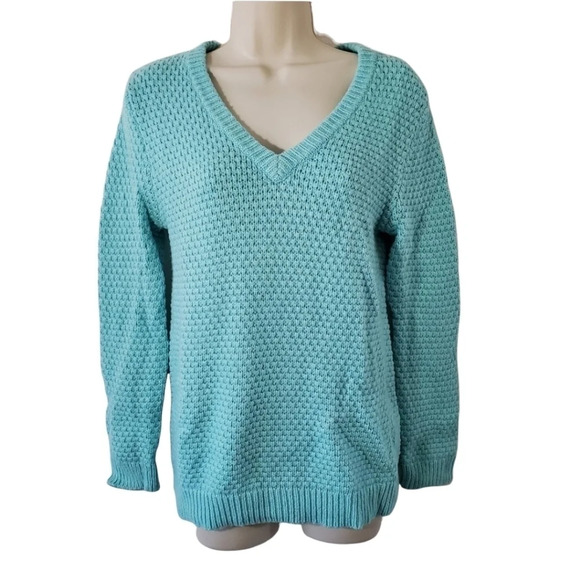 HINGE Wool Cashmere Chunky Knit V-Neck Sweater Blue Size M - Picture 1 of 6